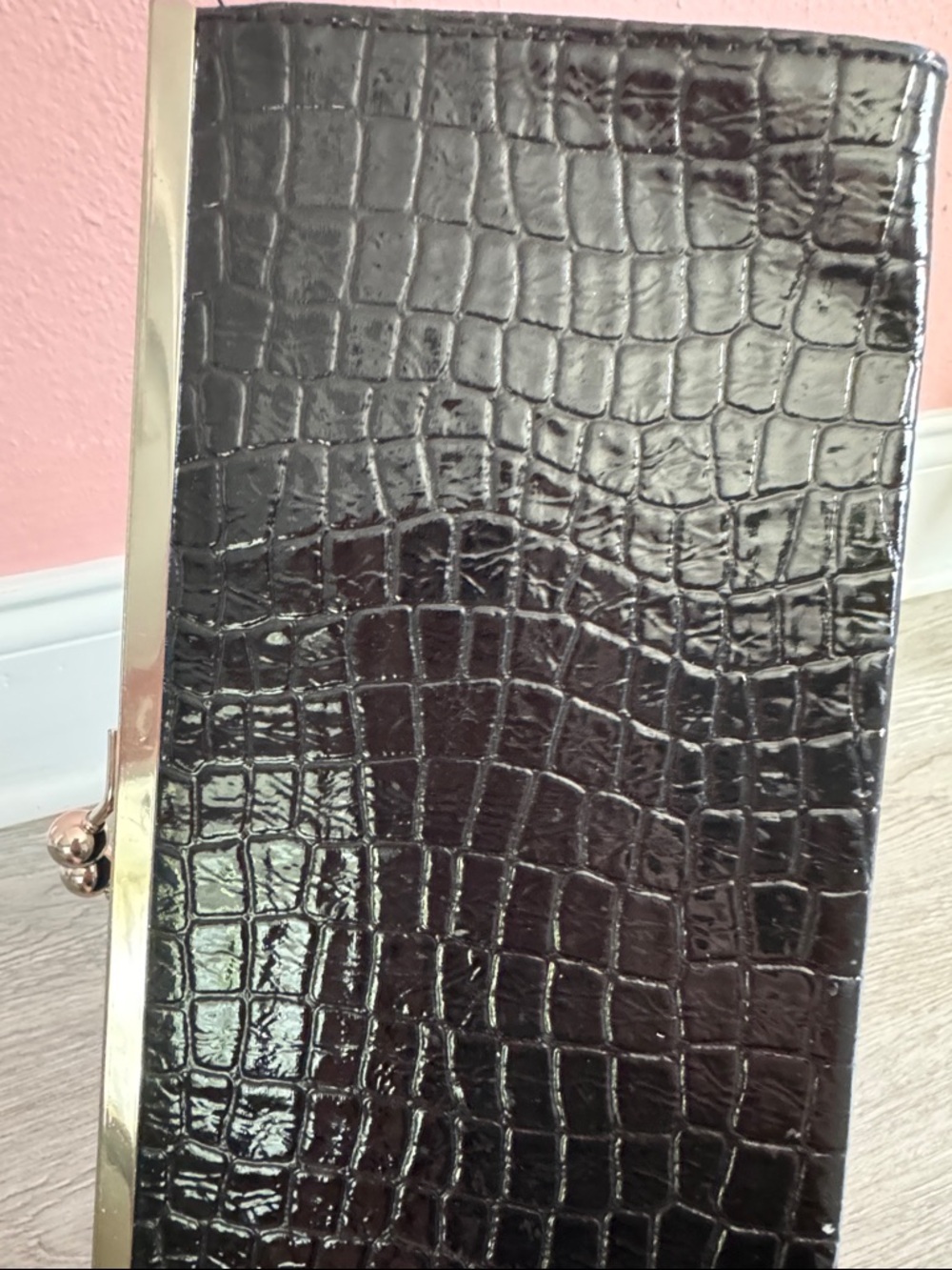 Black Croc-Embossed Clutch Wristlet - Classic Evening Bag - Picture 5 of 9